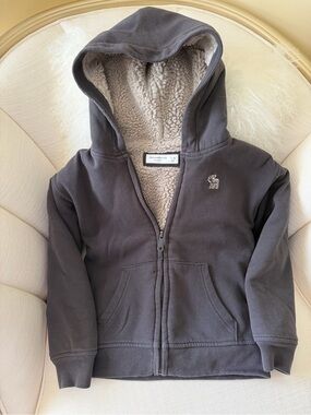 Abercrombie & Fitch Charcoal Kids Sherpa-Lined Zip Hoodie